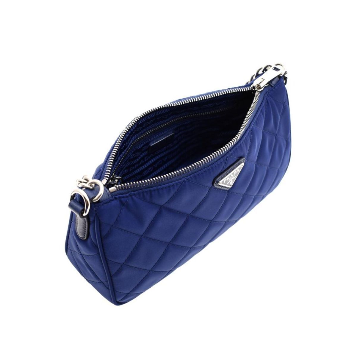 Prada Quilted Tessuto Nylon Bluette Blue Crossbody Triangle Logo 1BH026