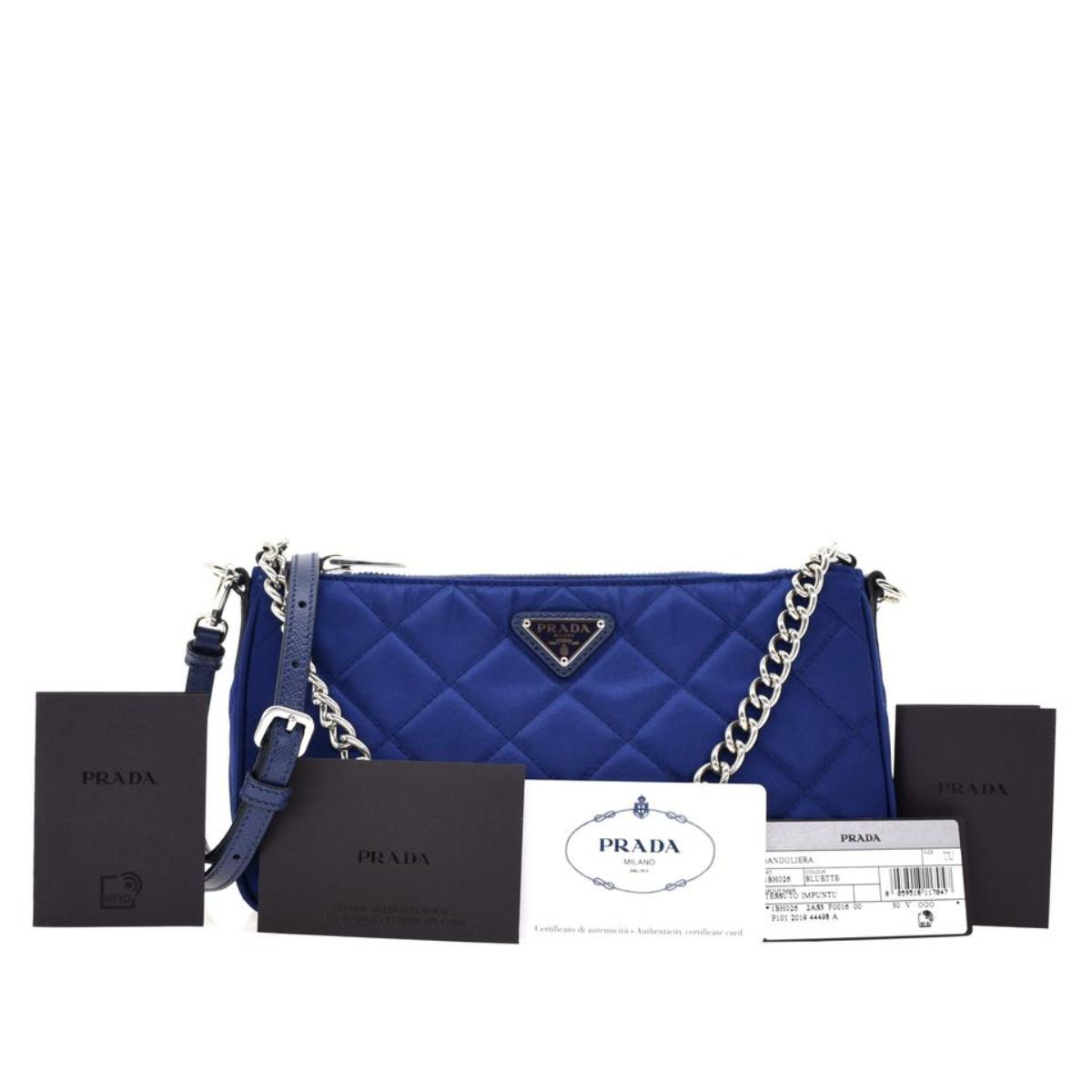 Prada Quilted Tessuto Nylon Bluette Blue Crossbody Triangle Logo 1BH026