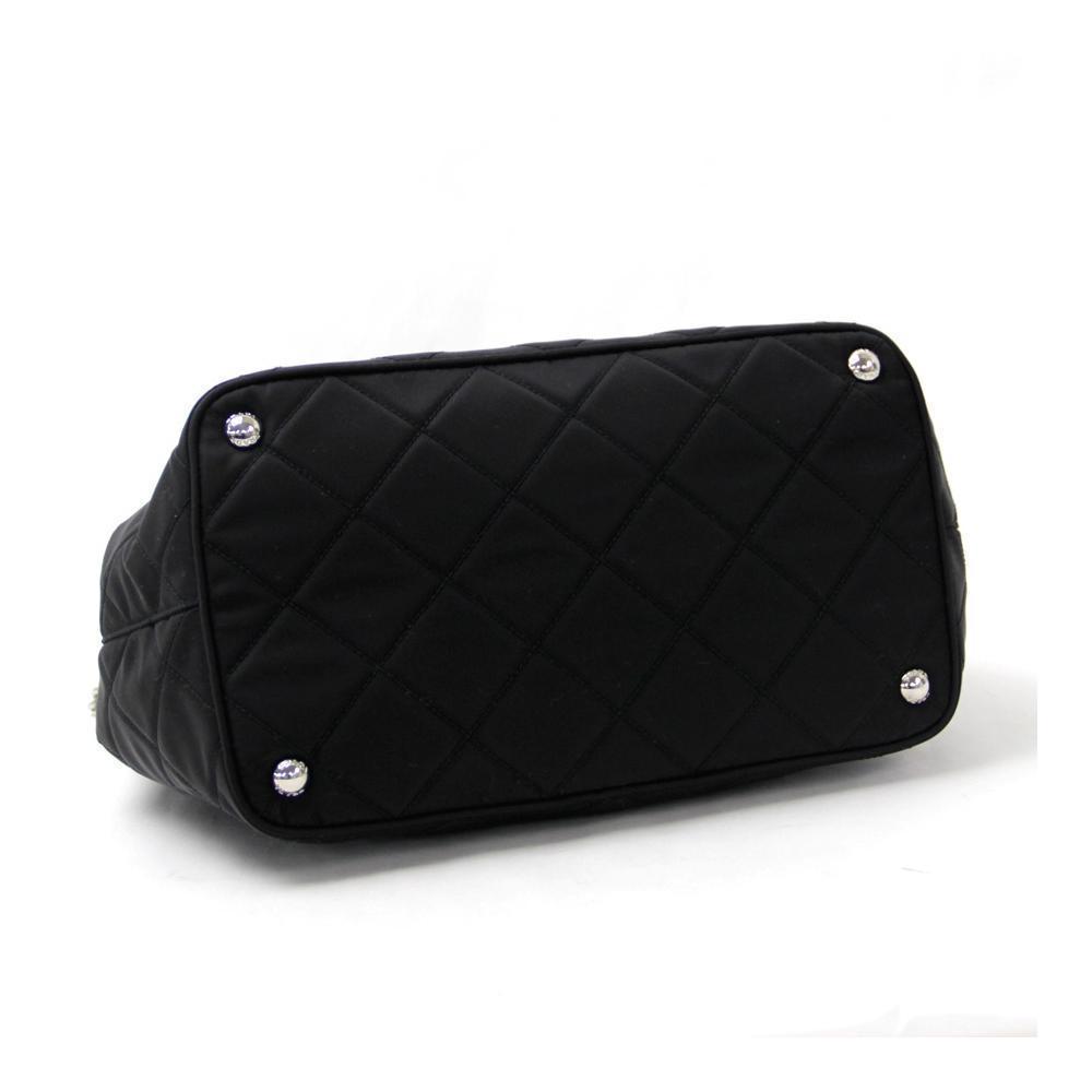 Prada Quilted Tessuto Nylon Chain Black Tote Shoulder Bag