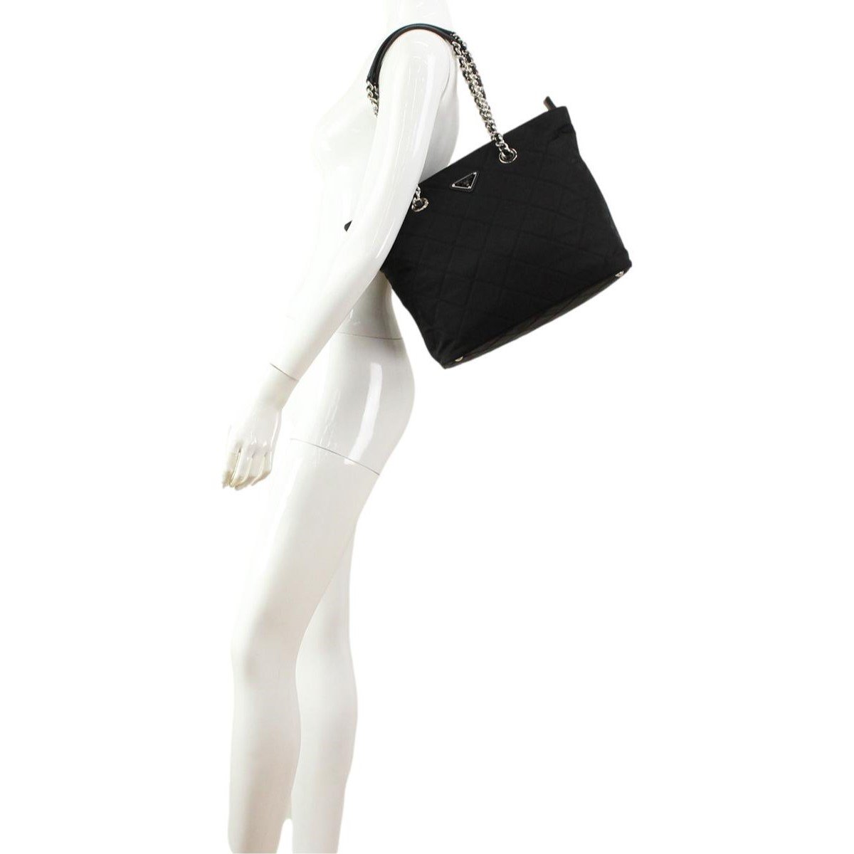 Prada Quilted Tessuto Nylon Chain Black Tote Shoulder Bag
