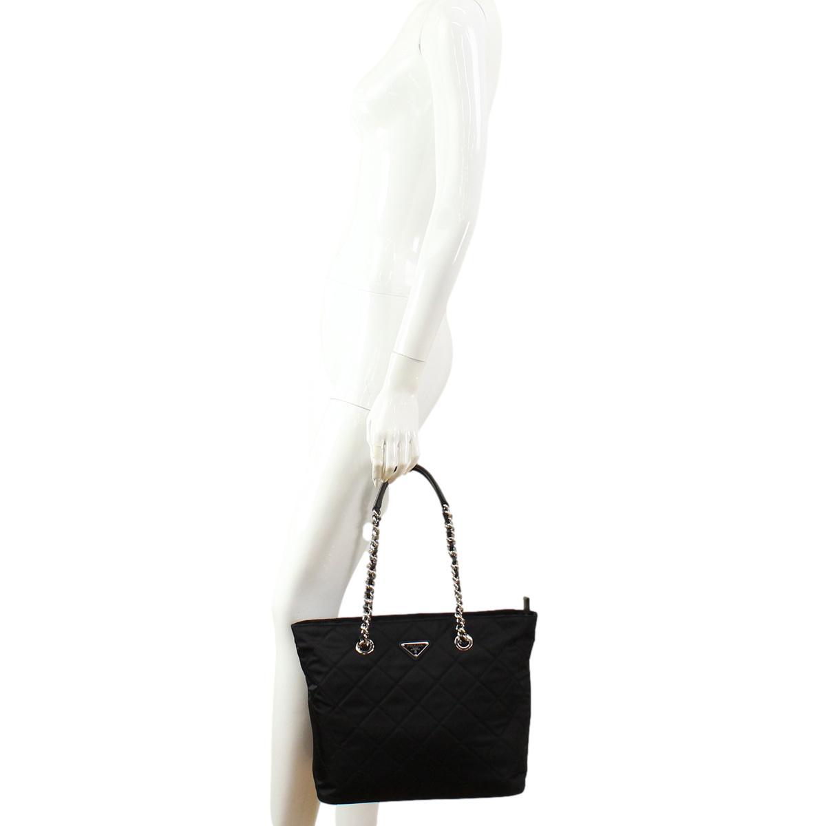 Prada Quilted Tessuto Nylon Chain Black Tote Shoulder Bag