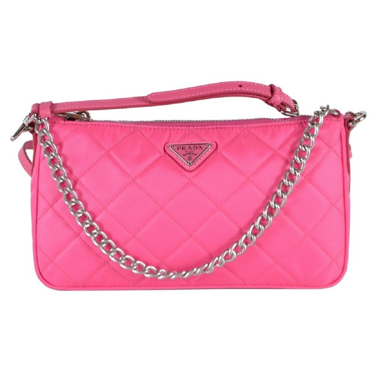 Prada Quilted Tessuto Nylon Fuxia Pink Crossbody Triangle Logo 1BH026