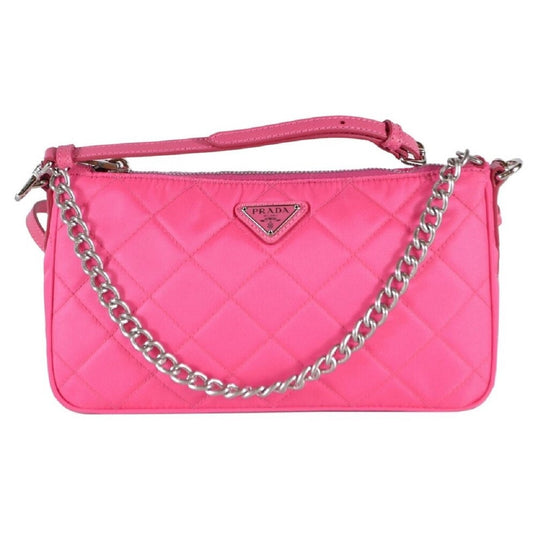 Prada Quilted Tessuto Nylon Fuxia Pink Crossbody Triangle Logo 1BH026