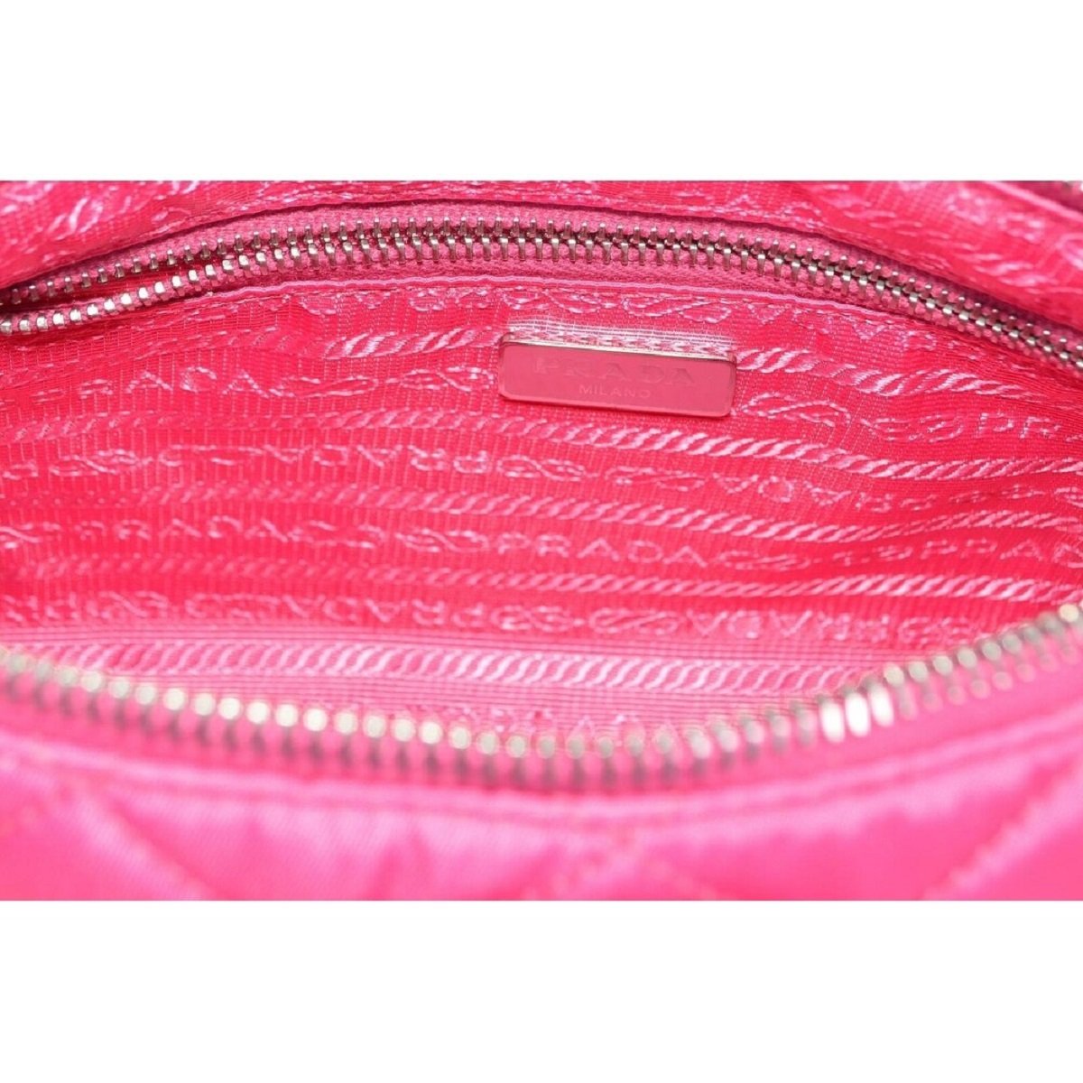 Prada Quilted Tessuto Nylon Fuxia Pink Crossbody Triangle Logo 1BH026