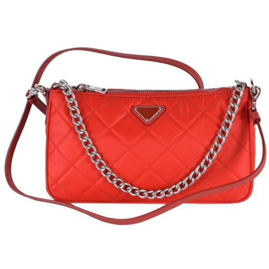 Prada Quilted Tessuto Nylon Rosso Red Chain Convertible Crossbody 1BH026