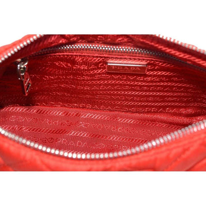 Prada Quilted Tessuto Nylon Rosso Red Chain Convertible Crossbody 1BH026
