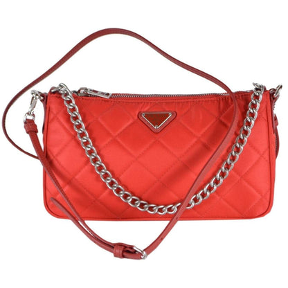 Prada Quilted Tessuto Nylon Rosso Red Chain Convertible Crossbody 1BH026