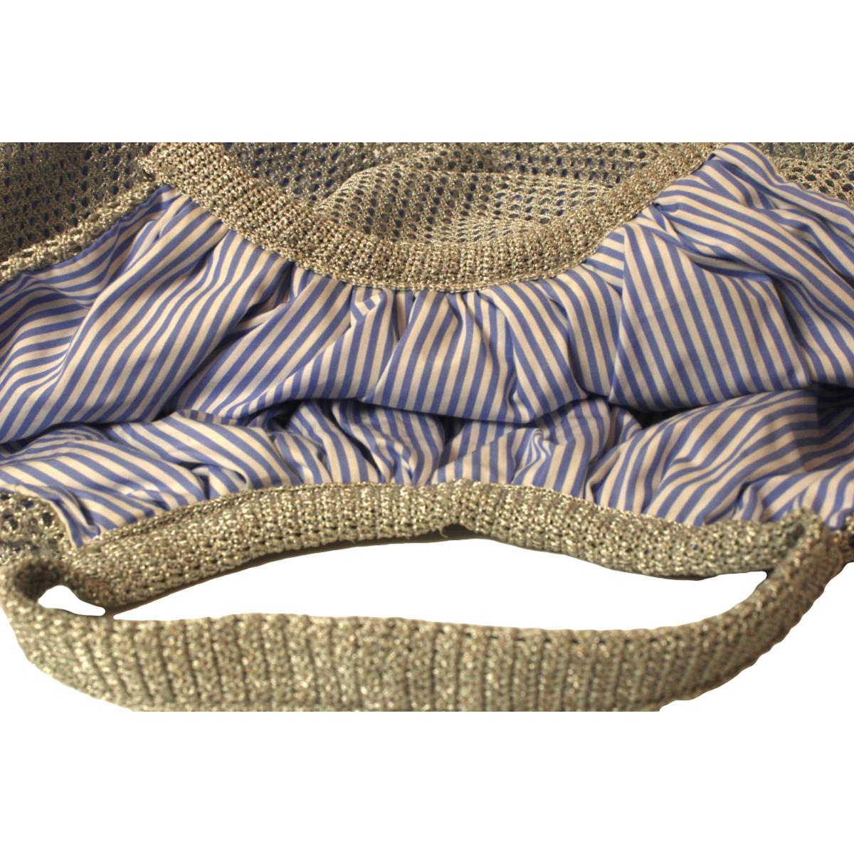 Prada Rete Metallic Silver Woven Mesh Striped Lining Tote Bag 1BC039