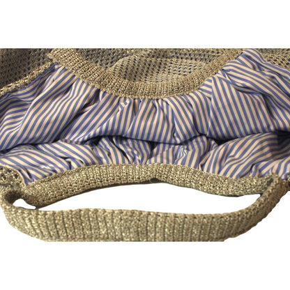 Prada Rete Metallic Silver Woven Mesh Striped Lining Tote Bag 1BC039