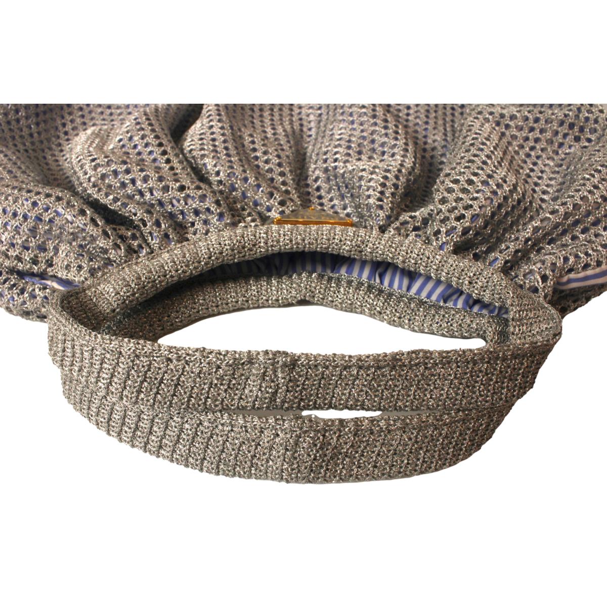 Prada Rete Metallic Silver Woven Mesh Striped Lining Tote Bag 1BC039