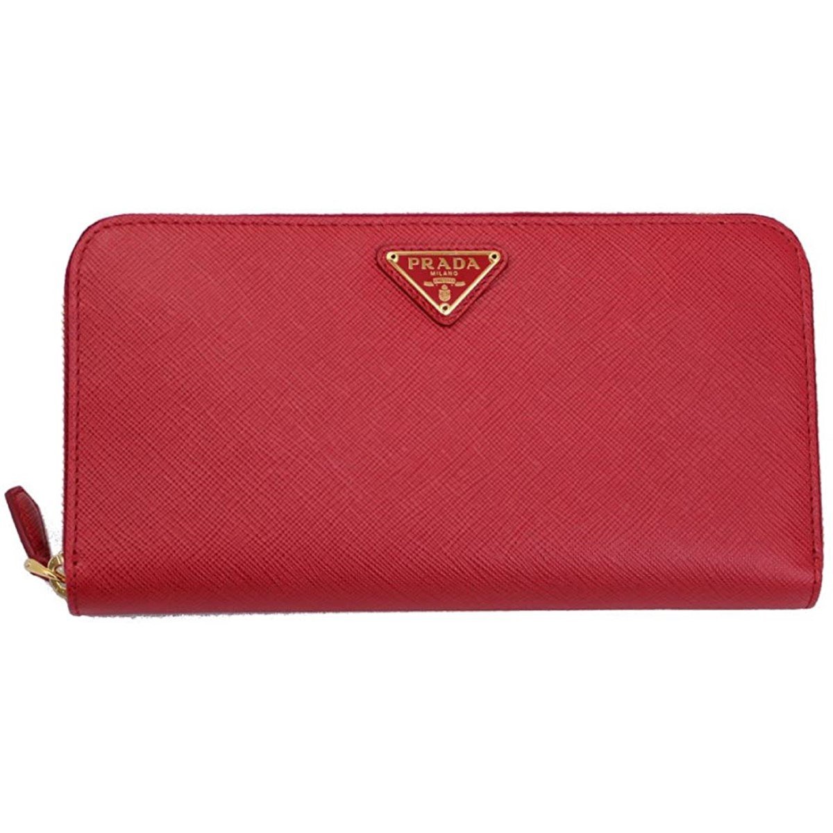 Prada Rosso Red Leather Saffiano Lip Print Zip Around Wallet 1ML506