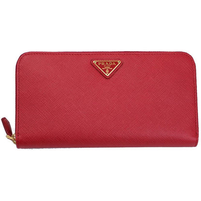 Prada Rosso Red Leather Saffiano Lip Print Zip Around Wallet 1ML506