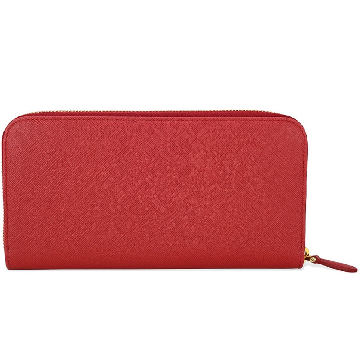 Prada Rosso Red Leather Saffiano Lip Print Zip Around Wallet 1ML506