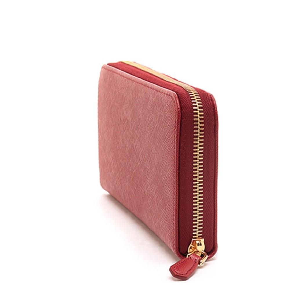 Prada Rosso Red Leather Saffiano Lip Print Zip Around Wallet 1ML506