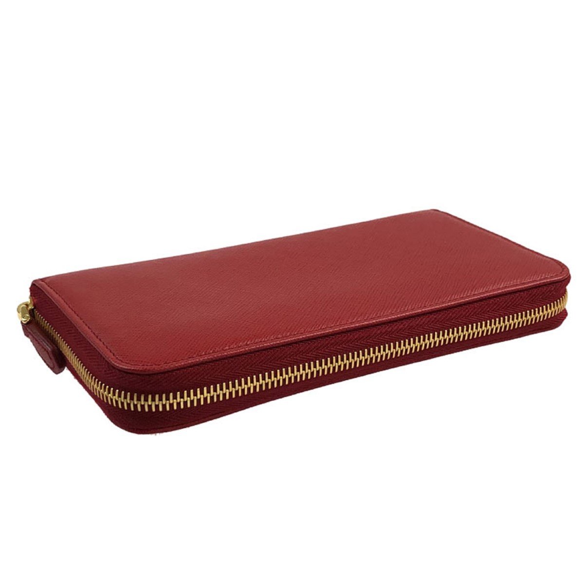 Prada Rosso Red Leather Saffiano Lip Print Zip Around Wallet 1ML506