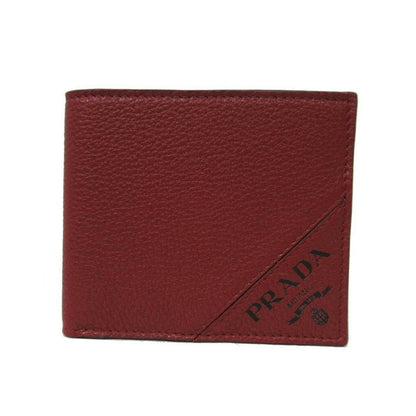 Prada Mens Debossed Logo Rubino Red Vitello Grain Bifold Wallet 2MO003