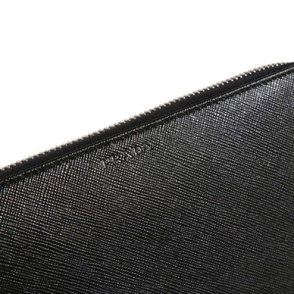 Prada Saffiano Active Black Leather Stripe Zip Around Wallet
