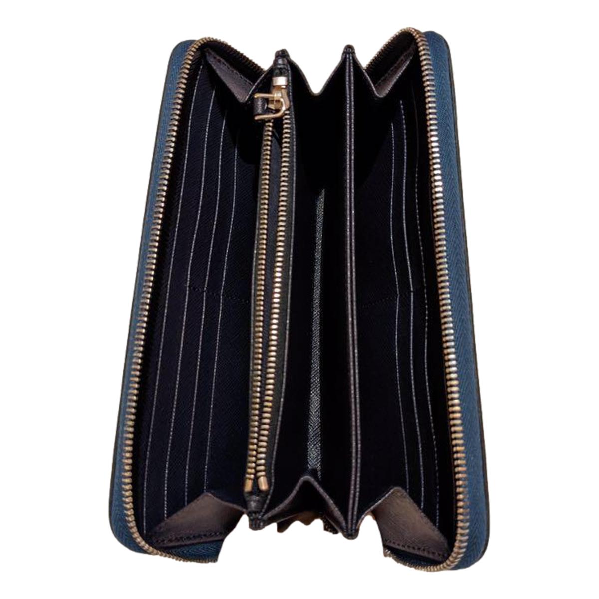 Prada Saffiano Active Coblato Blue Leather Baltico Zip Around Wallet