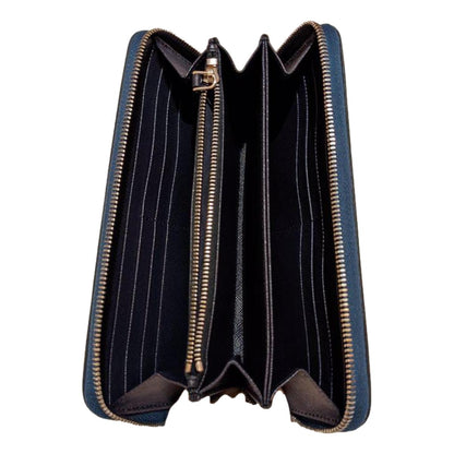 Prada Saffiano Active Coblato Blue Leather Baltico Zip Around Wallet