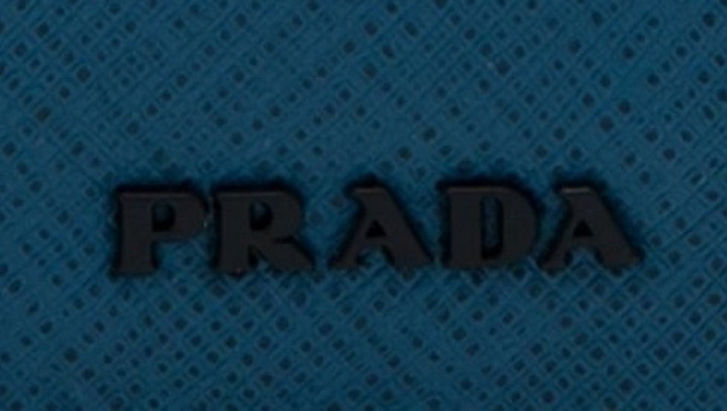 Prada Saffiano Active Coblato Blue Leather Baltico Zip Around Wallet
