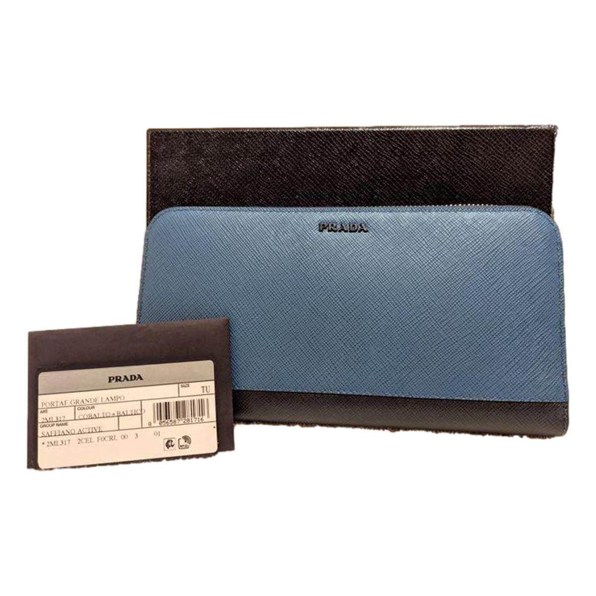 Prada Saffiano Active Coblato Blue Leather Baltico Zip Around Wallet