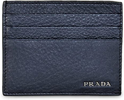 Prada Saffiano Bicolor Leather Card Holder Wallet Black and Blue Silver Logo 2MC223