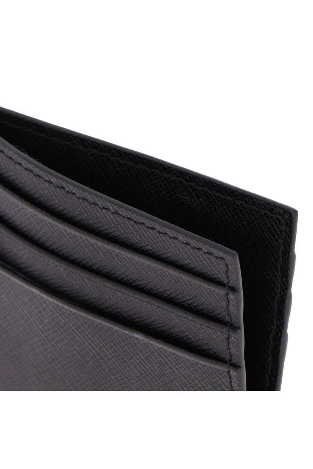 Prada Saffiano Bicolor Leather Card Holder Wallet Black and Blue Silver Logo 2MC223