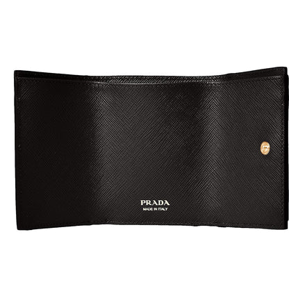 Prada Saffiano Black Leather Envelope Trifold Wallet