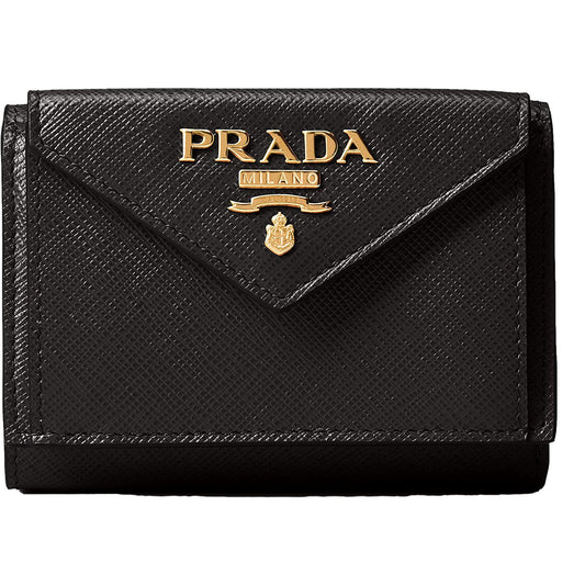 Prada Saffiano Black Leather Envelope Trifold Wallet