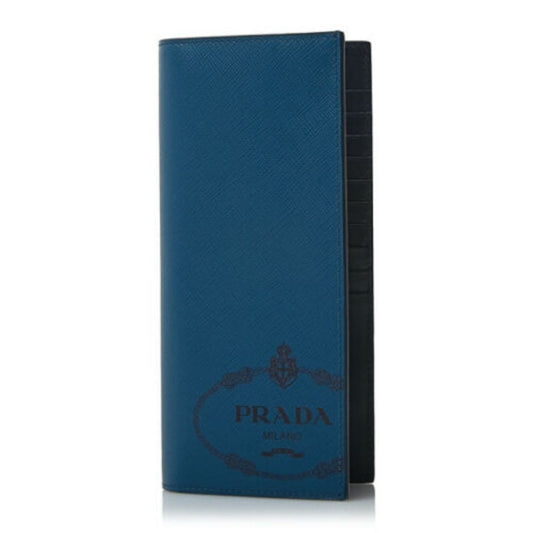 Prada Saffiano Blue Calf Leather Long Wallet Mens Billfold 2MV836
