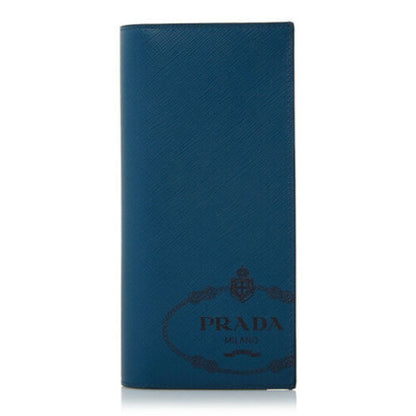 Prada Saffiano Blue Calf Leather Long Wallet Mens Billfold 2MV836