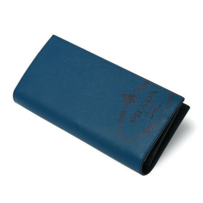 Prada Saffiano Blue Calf Leather Long Wallet Mens Billfold 2MV836