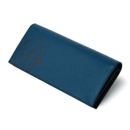Prada Saffiano Blue Calf Leather Long Wallet Mens Billfold 2MV836