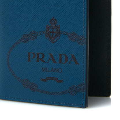 Prada Saffiano Blue Calf Leather Long Wallet Mens Billfold 2MV836