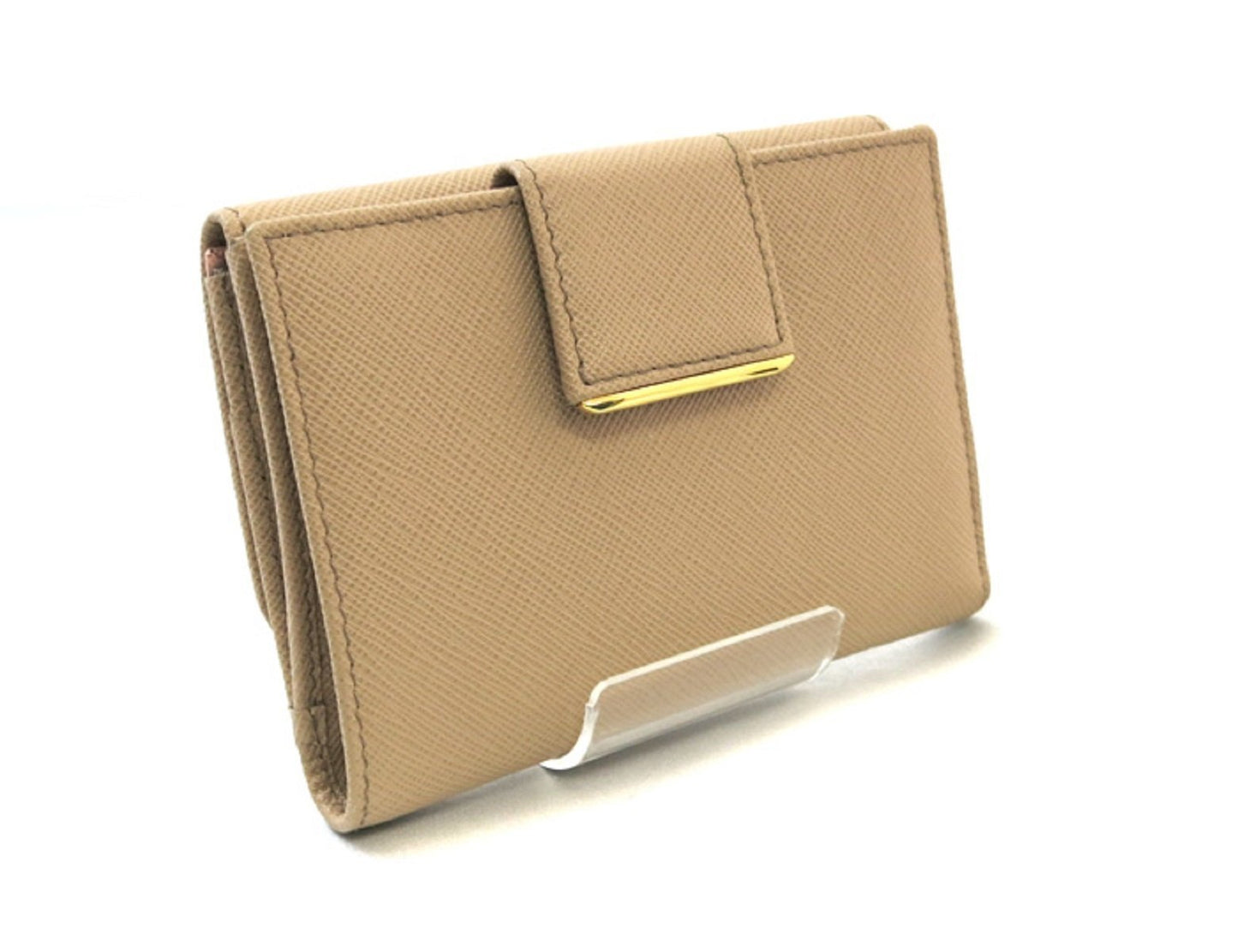 Prada Saffiano Leather Beige Pattina Cammeo Beige Small Wallet, Women's 1MH523