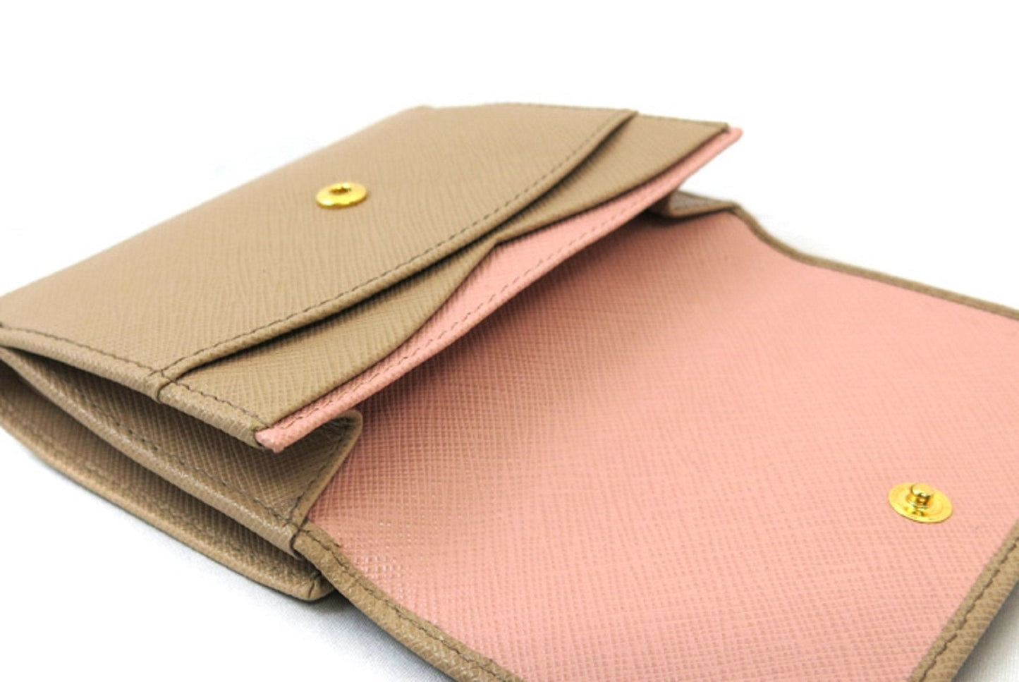Prada Saffiano Leather Beige Pattina Cammeo Beige Small Wallet, Women's 1MH523