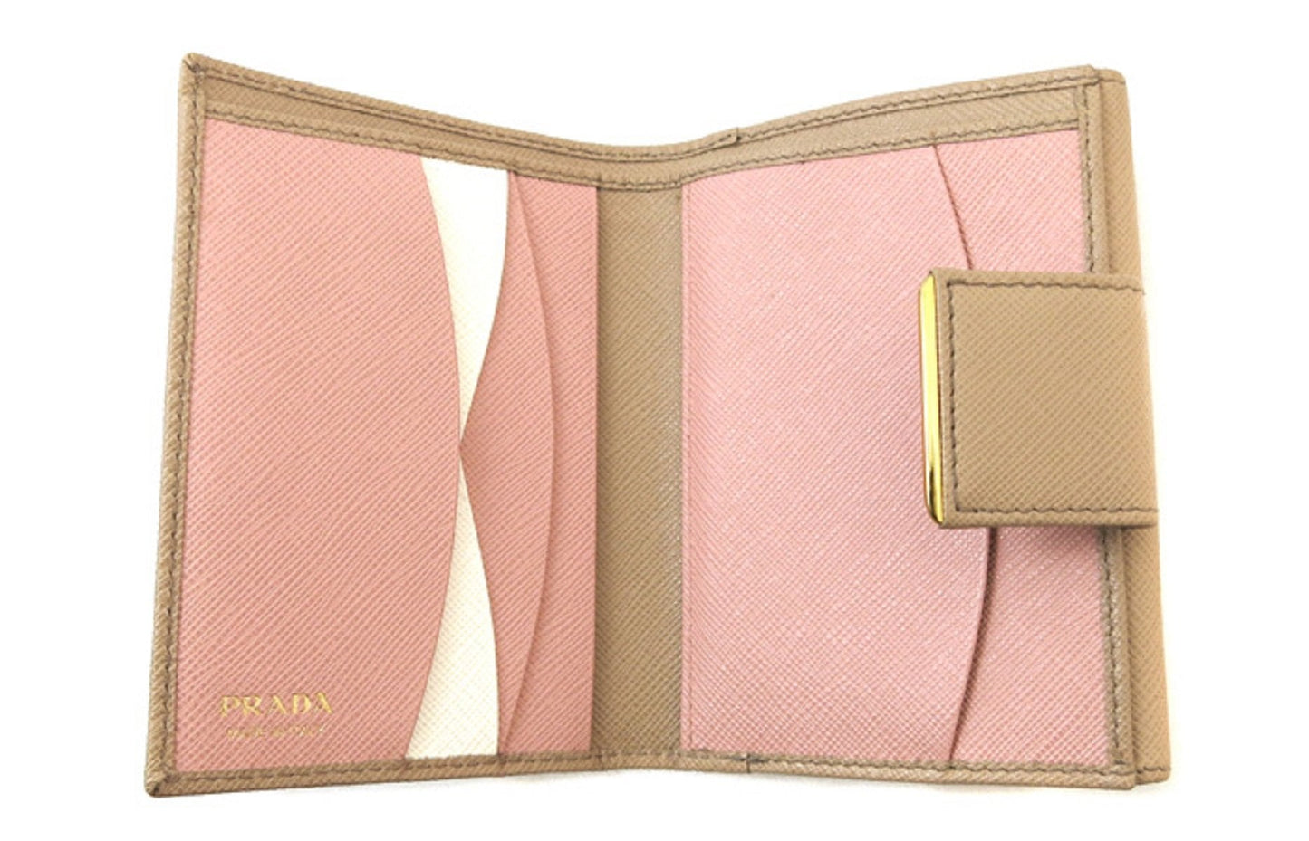 Prada Saffiano Leather Beige Pattina Cammeo Beige Small Wallet, Women's 1MH523
