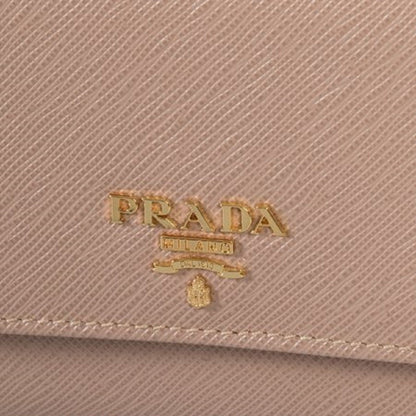 Prada Saffiano Leather Beige Pattina Cammeo Beige Small Wallet, Women's 1MH523
