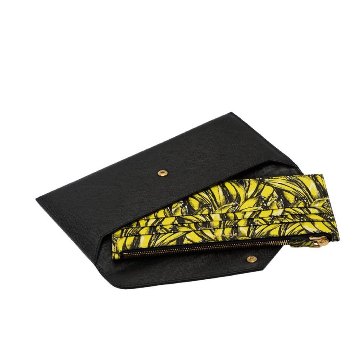 Prada Saffiano Leather Envelope Document Holder Banana Print Pouch 1MF006