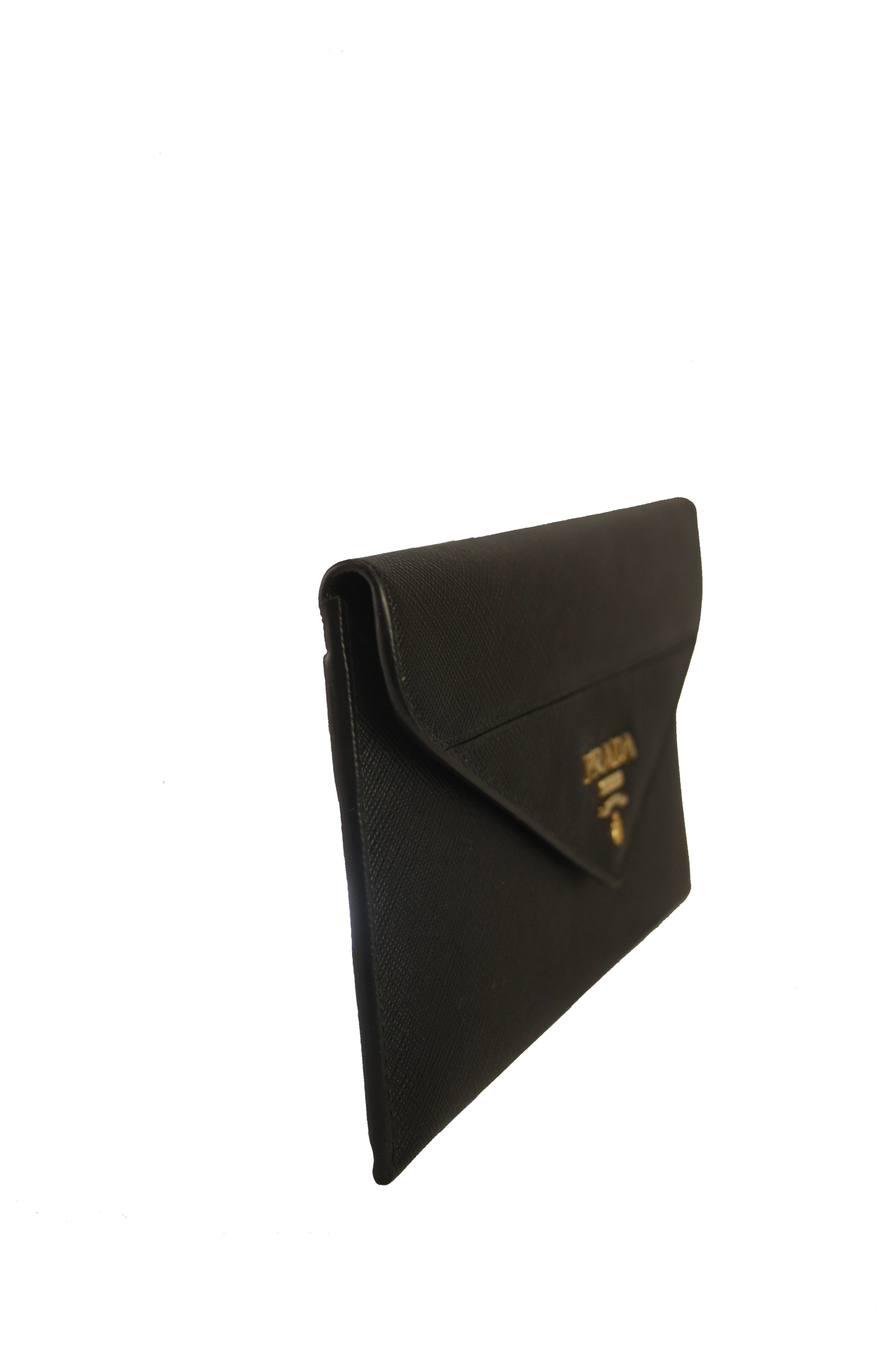 Prada Saffiano Leather Envelope Document Holder Black Pouch 1MF006