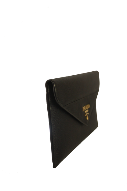 Prada Saffiano Leather Envelope Document Holder Black Pouch 1MF006