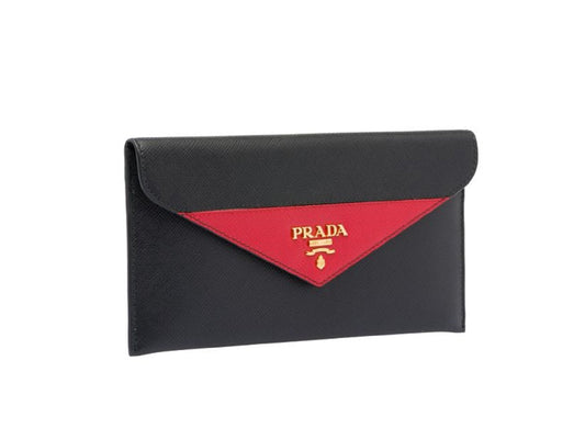 Prada Saffiano Leather Nero and Fuoco Document Holder 1MF006