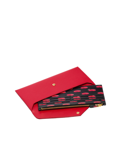 Prada Saffiano Leather Envelope Document Holder Lip Print Pouch 1MF006