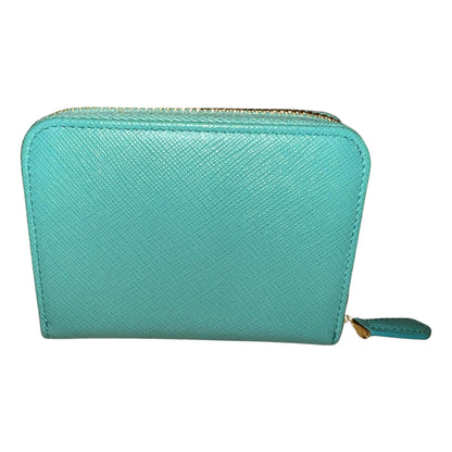 Prada Saffiano Leather Giada Turquoise Small Zip Cardholder Wallet