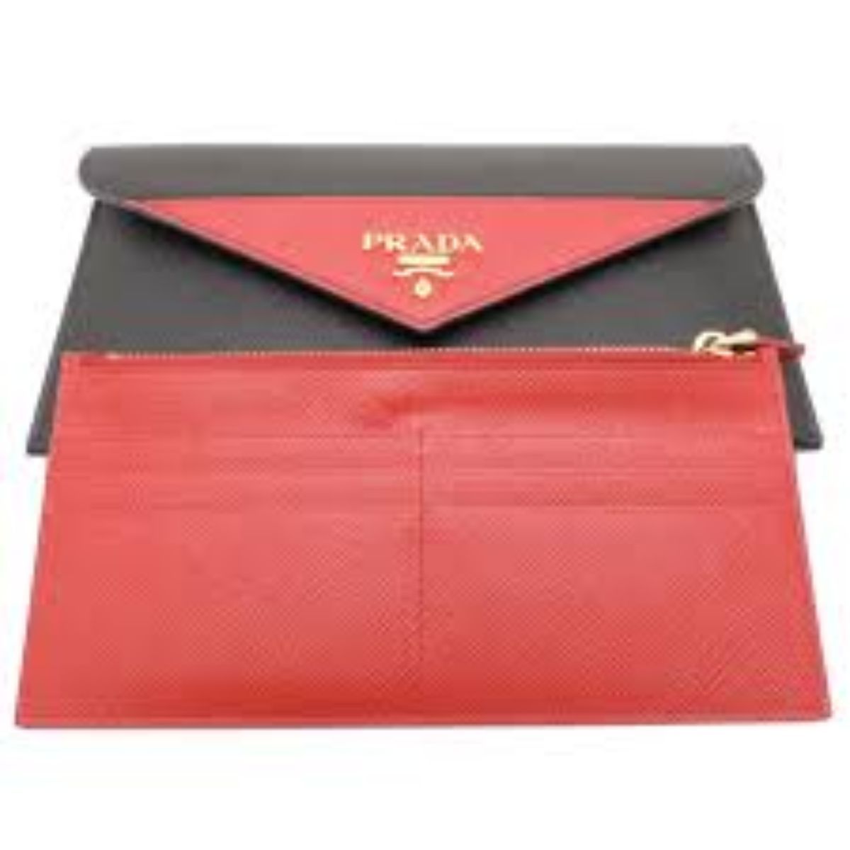 Prada Saffiano Leather Nero and Fuoco Document Holder 1MF006