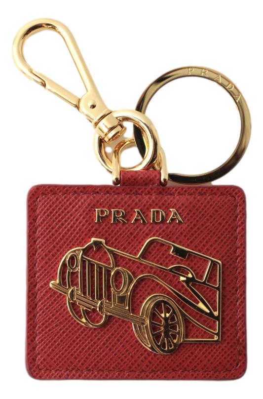 Prada Saffiano Leather Red Gold Car Keychain 2PP137
