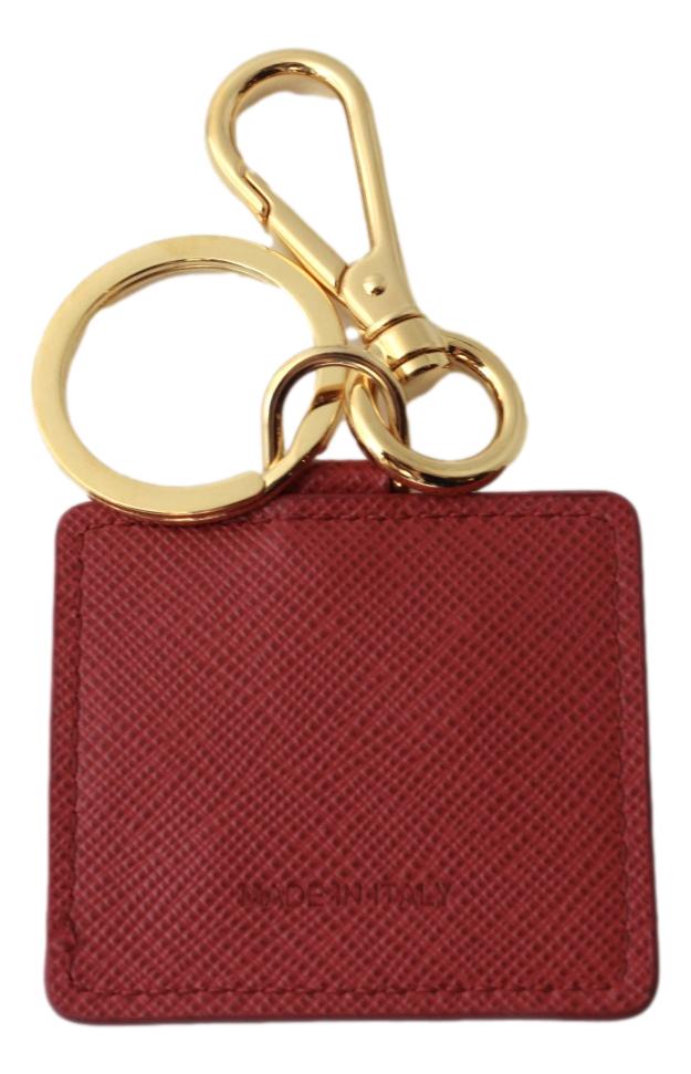 Prada Saffiano Leather Red Gold Car Keychain 2PP137