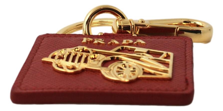 Prada Saffiano Leather Red Gold Car Keychain 2PP137