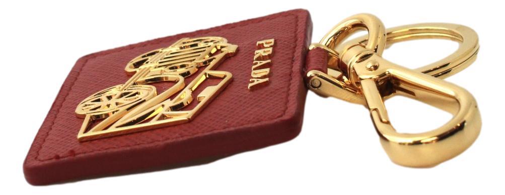 Prada Saffiano Leather Red Gold Car Keychain 2PP137