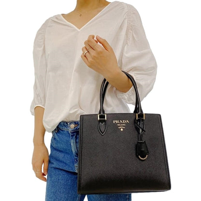 Prada Saffiano Lux Black Medium Satchel Handbag